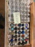 TRAY OF 30 MIXED MARBLES WITH CLEAR BASES
