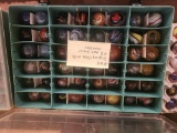 Display case with 48 Art Glass marbles