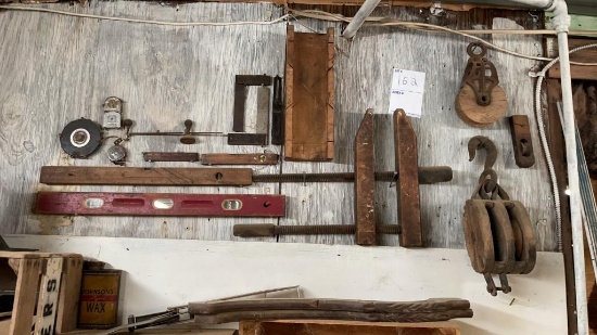 Vintage levels, tape measures, misc tools