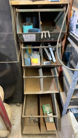 Heavy duty hardware bin organizer with contents