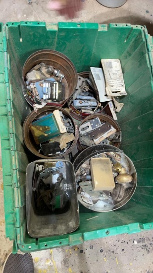 Tote of hardware, door hardware, misc