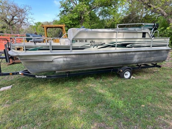 2002 Voyager 22' Pontoon Boat with 2003 Mercury 90hp Motor and Trailer