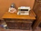 sewing machine and cabinet w/contents