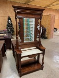 Victorian Style Hall Tree with Mirror and Marble Top Shelf