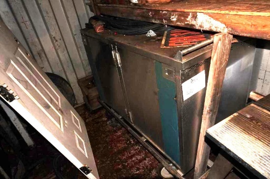 stainless steel rolling cabinet w stud gun and supplies and other contents