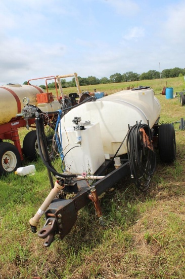 750-gallon spray tank trailer with plumbing and control equipment