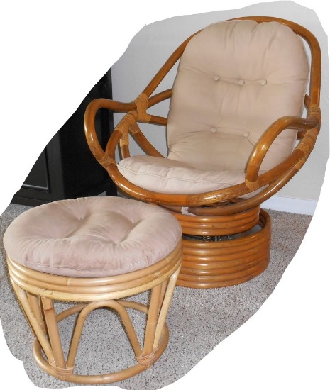 Rattan Chair & Matching Ottoman