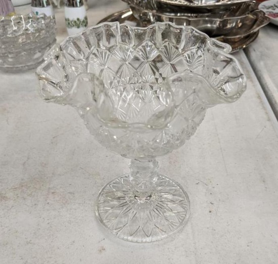 Press Glass 6" Footed Compote