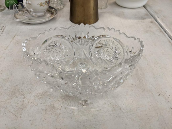 7" Pressed Glass 4-Footed Bowl