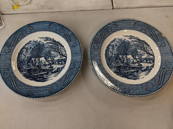 2 Currier + Ives Plates - Chipped