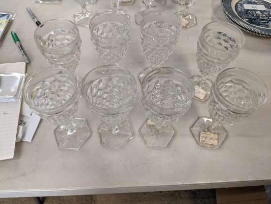 8 Fostoria Hex Water Goblets