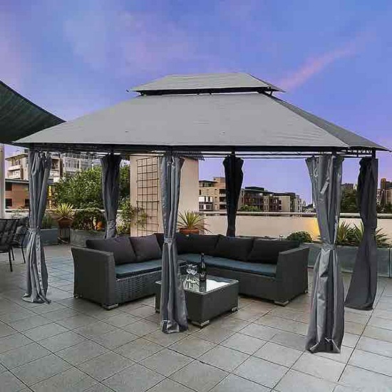 Outsunny 2-tier Grey Outdoor Garden Gazebo with Removable Curtains