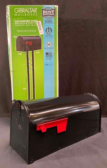 Gibraltar Mailboxes Post Mount Black Metal Mailbox with Post