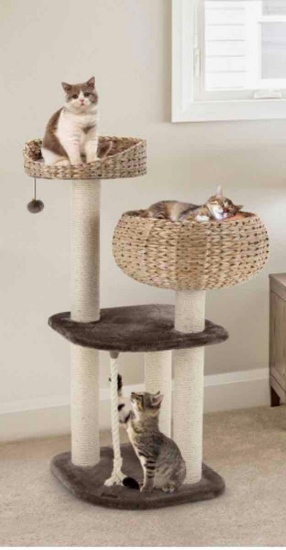 41 Inch Rattan Cat Tree With Napping Perch