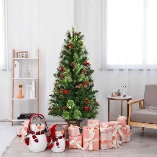 Led Christmas Tree With Red Berries Pine Cones
