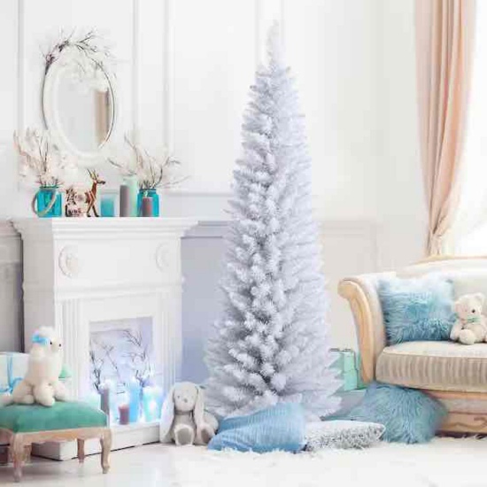 6 ft. Unlit Slim Pencil Artificial Christmas Tree with Metal Stand White
