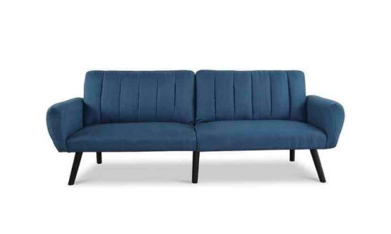 Costway Contemporary Wood and Sponge Sofa Futon Bed Sleeper in Blue