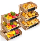 2 Pcs 3 Tier Fruit Basket for Kitchen Wooden Fruit Bowl