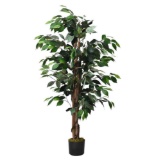 Costway 4-feet Contemporary Polyester Fabric Artificial Ficus Silk Tree in Green