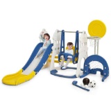 Costway 6-in-1 Blue Toddler Slide and Swing Set Climber Playset w/Ball Games