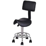 Costway Black Adjustable Saddle Salon Stool Rolling Massage Chair with Backrest