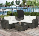 TOPMAX 4 PCS Outdoor Cushioned PE Rattan Wicker Sectional Sofa Set Garden Patio Furniture Set