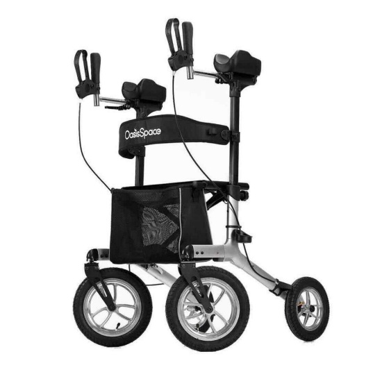 OasisSpace Pneumatic Rubber Upright Walker,All Terrain Up Rollator with Seat,Tall Rolling Walker