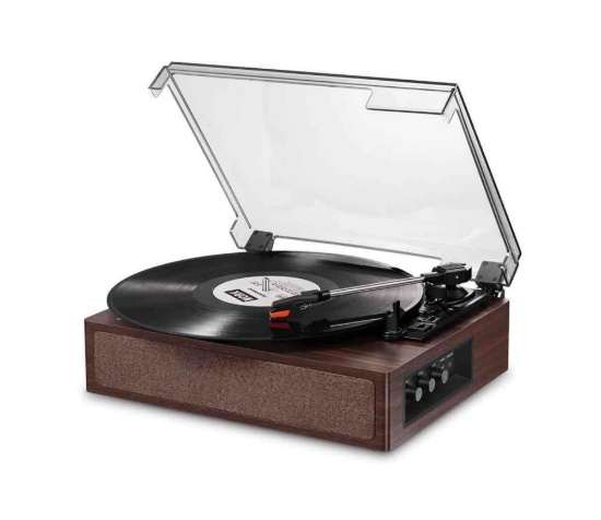 Donner Vinyl Record Player, Bluetooth Turntable for Vinyl Records with Built-in Speakers