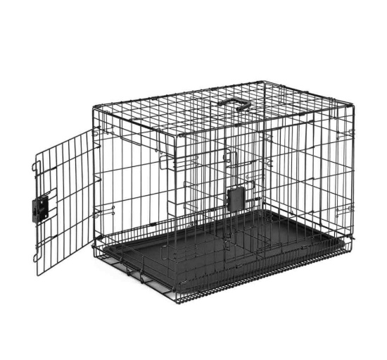 Amazon Basics Foldable Metal Wire Dog Crate with Tray, Double Door, 30 Inch