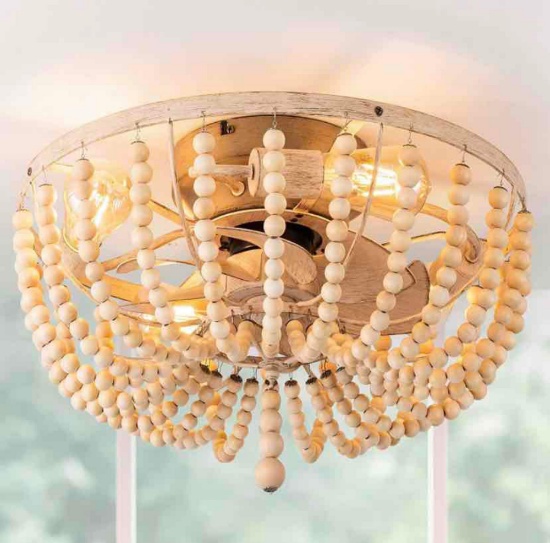 Vernal Life Low Profile Caged Ceiling Fan with Lights, 20'' Boho Wooden Ceiling Fan with Remote