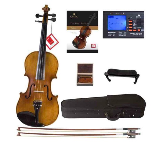 Cecilio Solidwood Ebony Fitted Violin with D'Addario Prelude Strings, Size 4/4