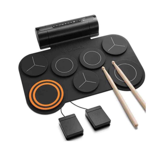 Donner Electronic Drum Set, 7 Pads Electric Drum Pad Roll Up Quiet Drum Pad Built-in Speaker, 40
