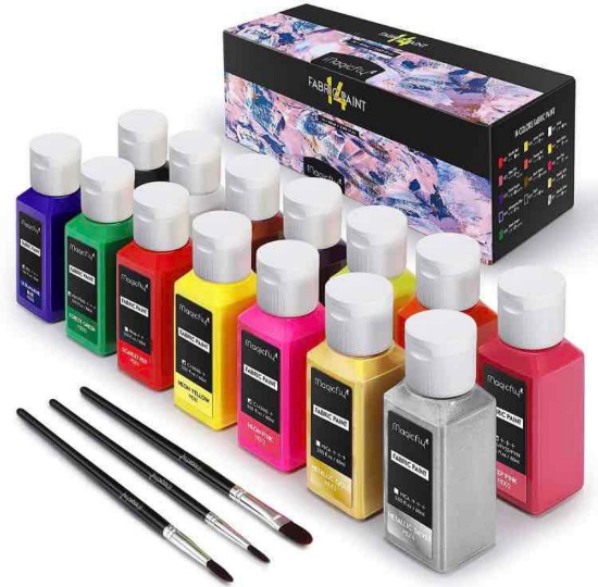 Magicfly Permanent Soft Fabric Paint Set for Clothes 14 Colors 60ML Textile T-shirt Paints