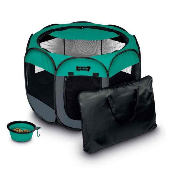 New! Ruff 'N Ruffus Portable Foldable Pet Playpen + Carrying Case and Collapsible Travel Bowl &