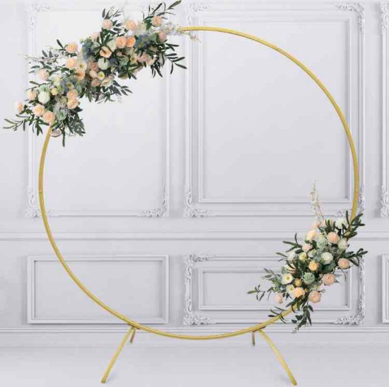 Markdang Balloon Arch Stand Gold 7.2 FT Outdoor Circle Wedding Arch Stand Metal Round Arch Backdrop