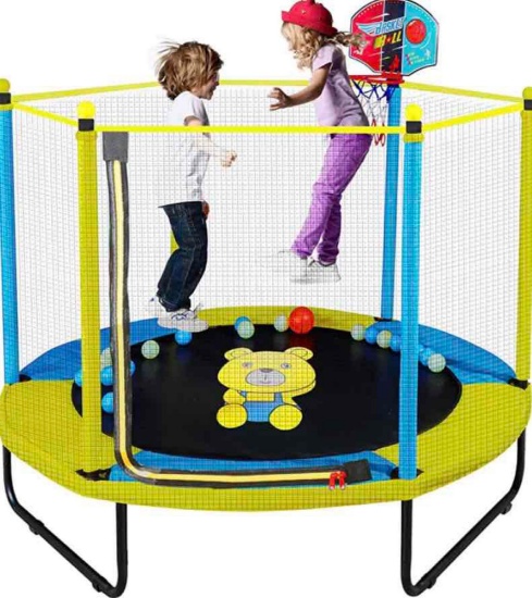 60" Trampoline for Kids, 5FT Indoor Outdoor Trampoline with Enclosure Net, Mini Baby Toddler