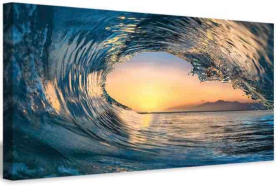Hardy Gallery Ocean Wave Picture Wall Art: Tropical Seascape Sunset Canvas Prints 24 x 36