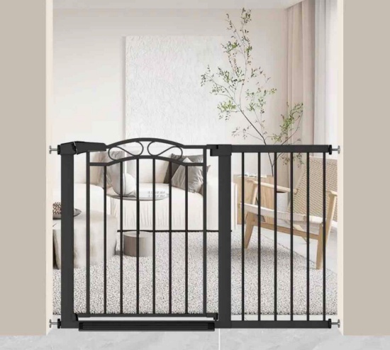 Black Wide Baby Gate with Door-Walk Through Gates for 48.82"-51.57"