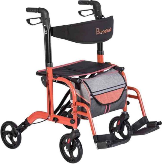 BlessReach Rolling Four Wheel Walker Rollator for Seniors