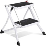 DELXO Step Stool Folding 2 Step Ladder Heavy Duty Steel Sturdy Wide Pedal Lightweight Anti-Slip