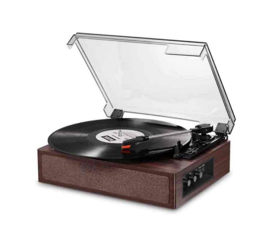 Donner Vinyl Record Player, Bluetooth Turntable for Vinyl Records with Built-in Speakers, 3-Speed