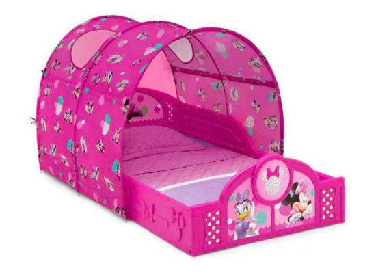 Delta Children Disney Minnie Mouse Plastic Sleep and Play Toddler Bed with Canopy