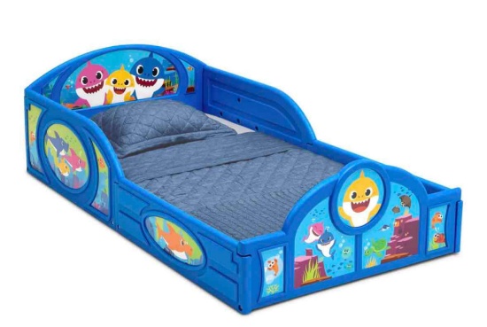 Delta Children Baby Shark Plastic Sleep and Play Toddler Bed with Attached Guardrails
