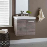 Domani Stella D Wall Hung Bath Vanity in White Washed Oak with Cultured Marble Vanity Top in White