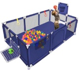 Baby Ball Pit for Toddlers - Large Gate Playpen for Babies, Sturdy Play Yard W/Basketball Hoop,