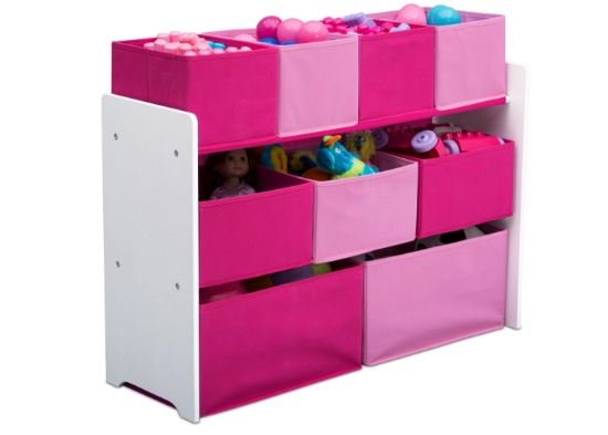 Delta Children Deluxe Toy Organizer w/ Storage Bins, White & Light/Dark Pink, #TB83413GN-130