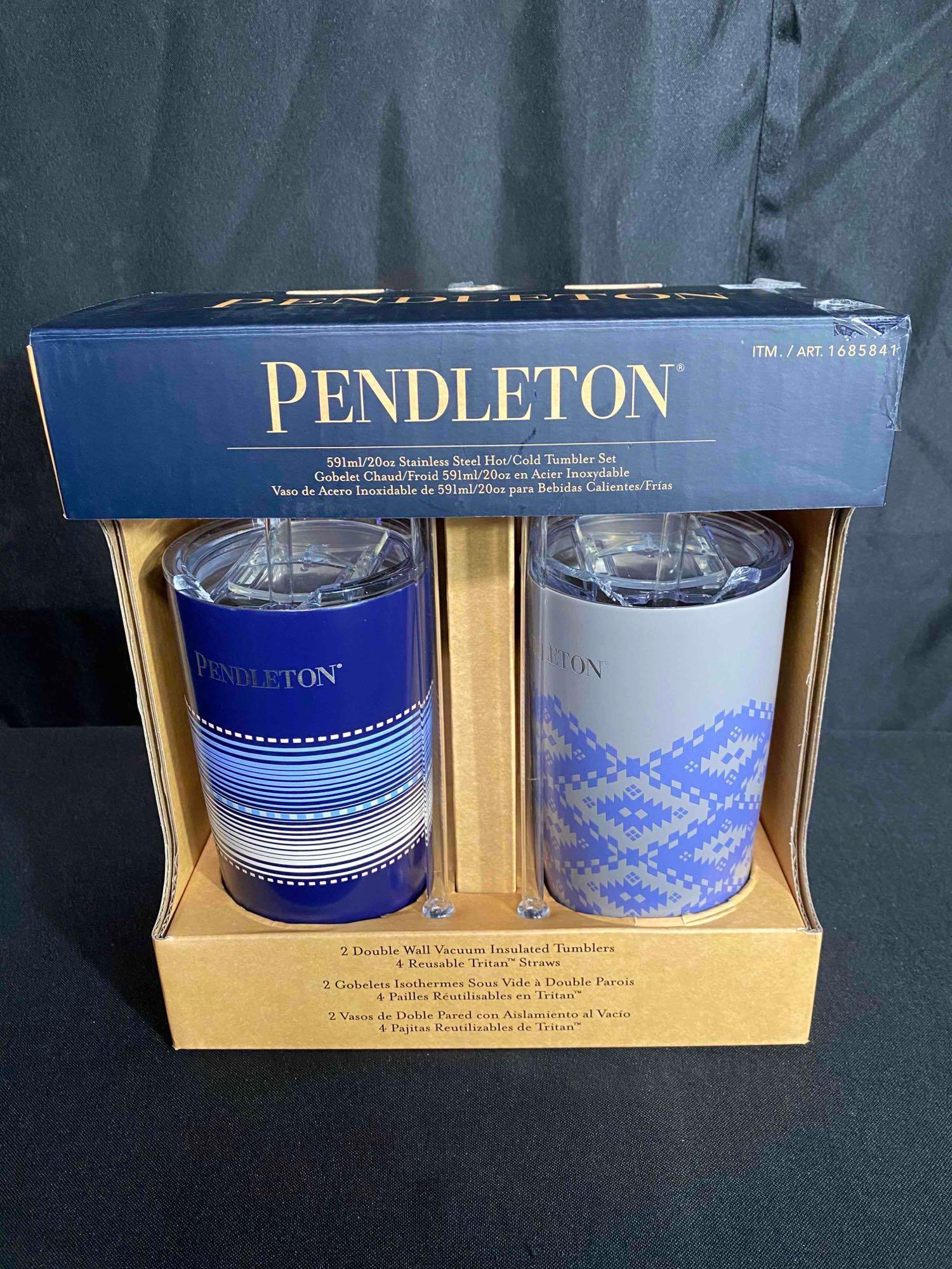 Pendleton Patterned 20oz Stainless Steel Hot/Cold Tumbler Set (Blue & Gray)