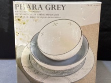 PHARA GREY 16 PIECE DINNERWARE SET (a plate has a Proxibid
