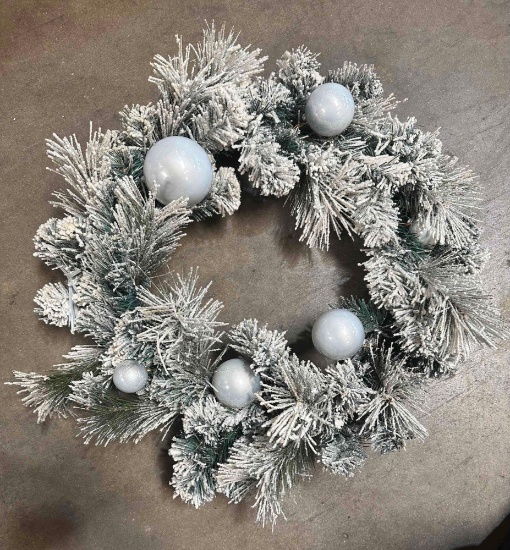 22" Frosted Beacon Pine Artificial Christmas Wreath, Unlit - Faux Frosted Pine Christmas Wreath -