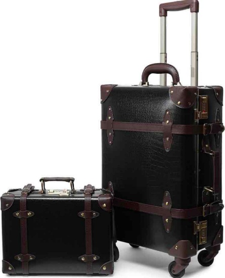 UNIVERSAL TROTTER Black Suitcase W Wheels & Boarding Tote